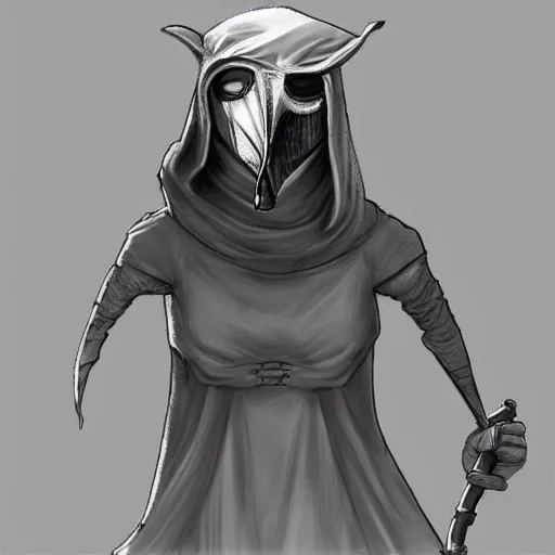 Prompt: female plague doctor donning a black hood, steel armor and a white crow mask, trending on artstation