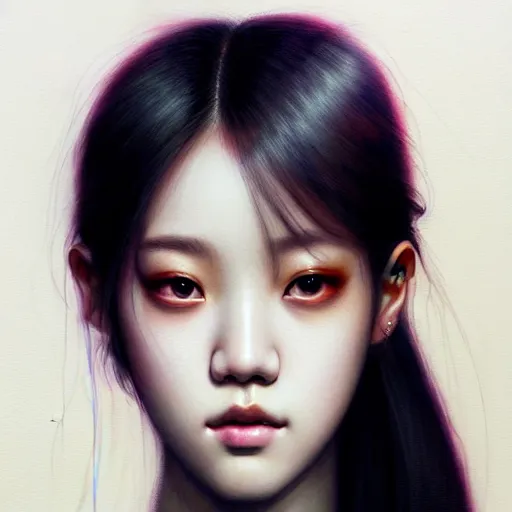 Image similar to jisoo of blackpink, hyperrealistic portrait, by karol bak and agnes cecile, fantasy art, photo realistic, dynamic lighting, artstation, poster, volumetric lighting, very detailed face, intricate complexity, rule of thirds, 8 k, award winning, trending