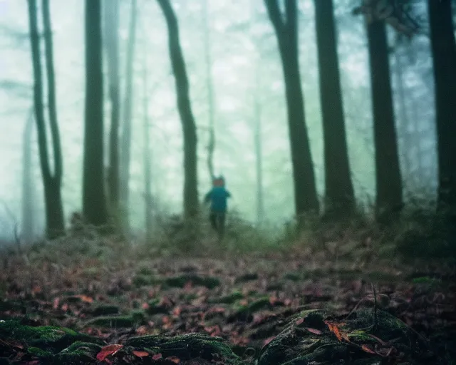 Prompt: a lomography photo of rumble between two sirenhead in foggy forest this morning, bokeh,