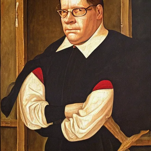 Prompt: A 15th century medieval renaissance oil painting of hank hill, grainy, realistic, very realistic, hyperrealistic, highly detailed, very detailed, extremely detailed, very neat, very epic, very cool, detailed, trending on artstation