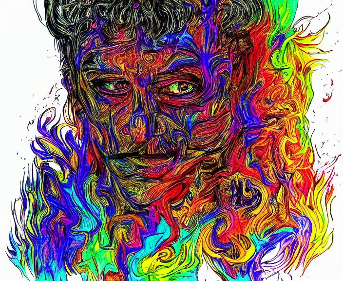 Prompt: psychedelic art with yeltsin, infernal art in good quality, scary picture in color, advanced lighting technology