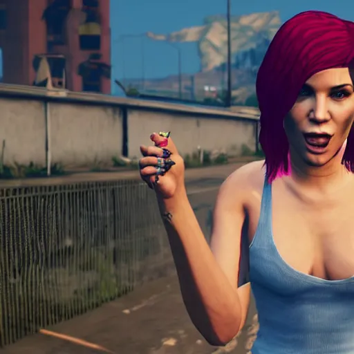 Image similar to pop singer Halsey in GTA V, 4k