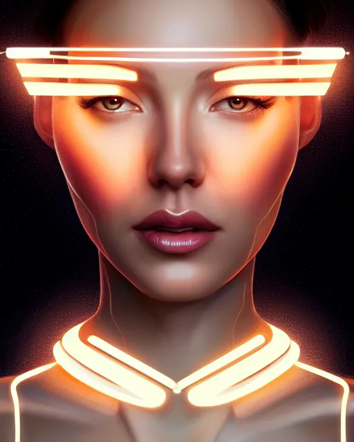 Prompt: symmetry portrait of jodi arias cyborg, glam, deco, glowing halo intricate, elegant, highly detailed, digital painting, artstation, concept art, smooth, sharp focus, illustration, art by artgerm and greg rutkowski and fra angelico and unreal engine 5
