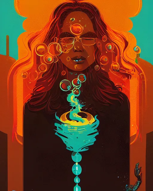 Prompt: priestess, chaotic liquid smoke storm, portrait, by petros afshar, ross tran, tom whalen, peter mohrbacher, smokey water scenery, bubbles, radiant light