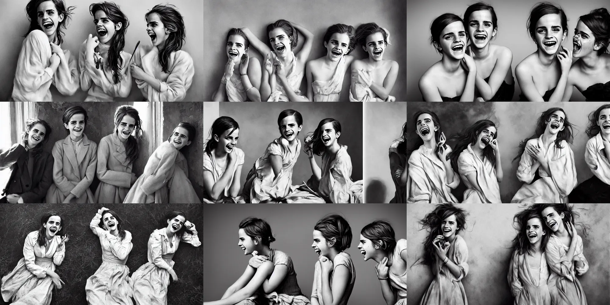 Prompt: emma watson identical twins laughing greg rutkowski!!! canon eos cecil beaton