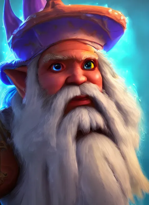 Image similar to a highly detailed and hyperrealistic airbrush painting of wow gnome mage, trending on artstation, unreal 5, daz, hyperrealistic, octane render, dungeons and dragons, world of warcraft, dynamic lighting