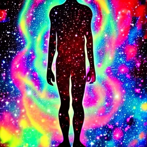 Image similar to A psychedelic silhouette of a human body filled with the universe, planets, stars and galaxies