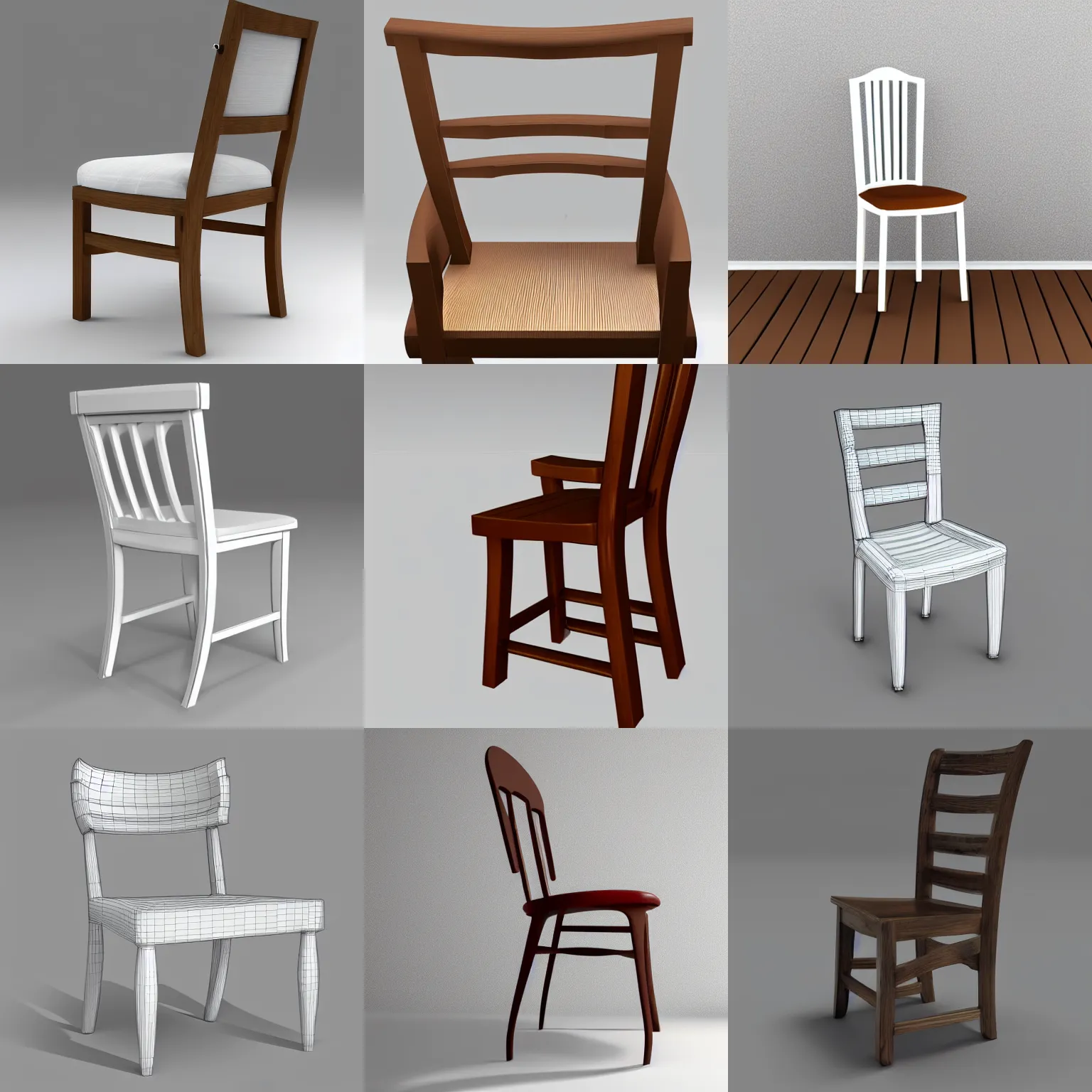 Prompt: the back of a wood chair on a white background, 3 d rendering