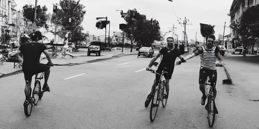 Prompt: gigachad riding a bike black and white