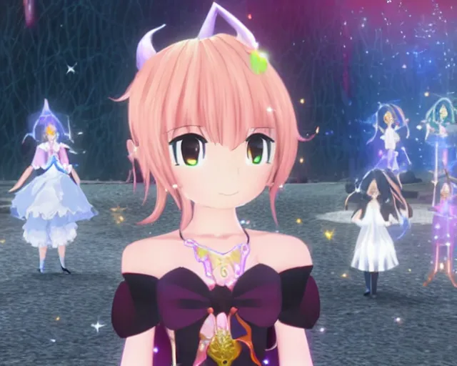 Image similar to a sparkling image of a ps2 magical anime witch from madoka magicka