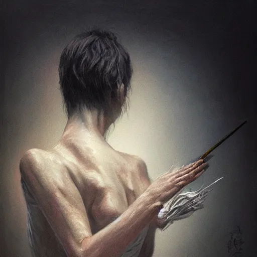 Prompt: painting of painter painting painting of painter painting painting of painter painting painting of painter painting painting of painter painting painting, artstation, concept art, smooth, sharp focus, illustration, art by Ayami Kojima, Beksinski, Giger