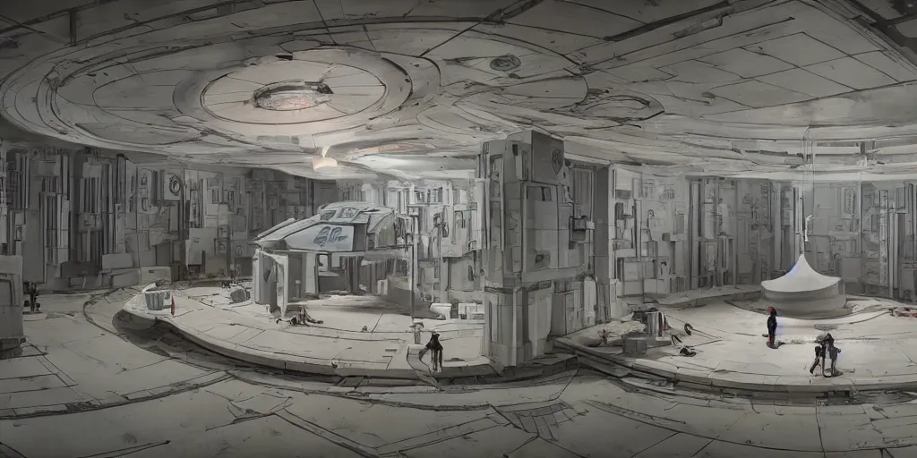 Image similar to Architectural model of a Soviet era science fiction set painted by James Jean, cinematography by Yo-Yo Ma, composition by Fritz Lang