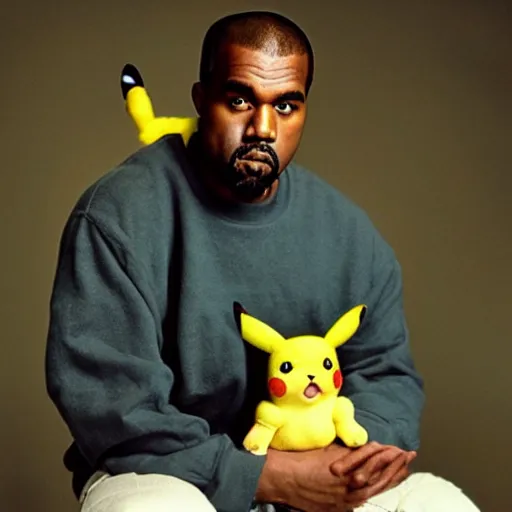 Prompt: Kanye West holding pikachu for a 1990s sitcom tv show, Studio Photograph, portrait C 12.0