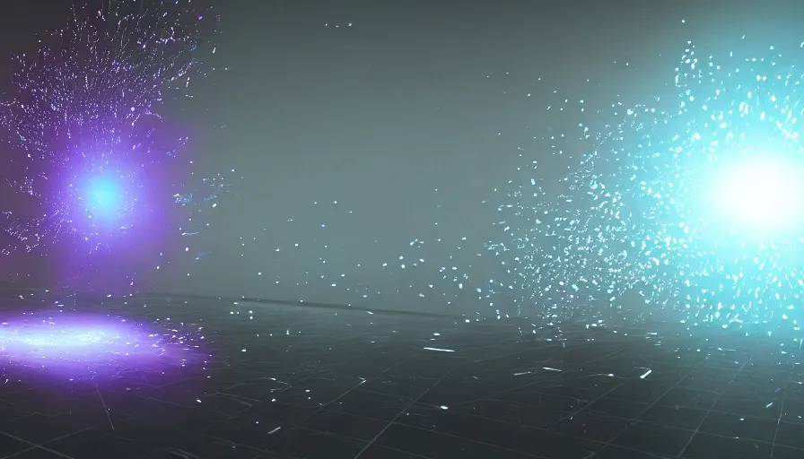 Image similar to glowing emissive particle simulation rendering, redshift, octane