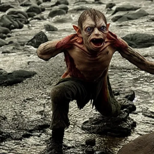 Prompt: Laurence fish burns as gollum