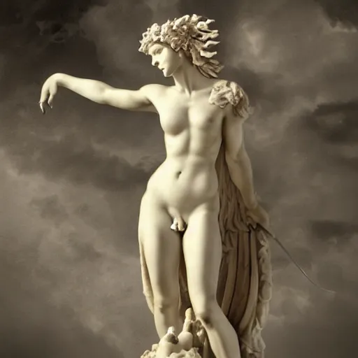 Prompt: sculpture of persephone, goddess of the underworld, made by michelangelo, art station, concept art