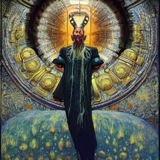 Image similar to baroque portrait of an art deco shaman, reflective detailed textures, highly detailed fantasy science fiction painting by annie swynnerton and jean delville and moebius, norman rockwell and maxfield parrish. rich colors, high contrast. artstation