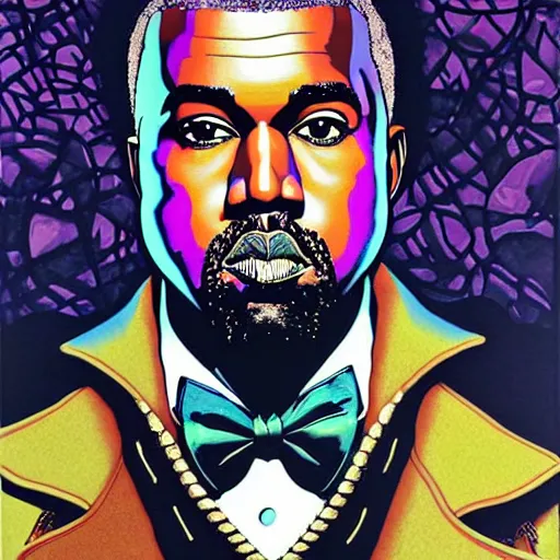 Prompt: portrait of kanye west as willy wonka, by yoichi hatakenaka, masamune shirow, josan gonzales and dan mumford, ayami kojima, takato yamamoto, barclay shaw, karol bak, yukito kishiro