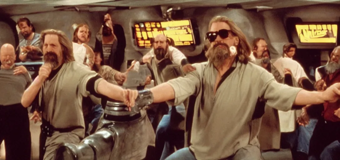 Image similar to The Big Lebowski bowling at the Star Wars Cantina