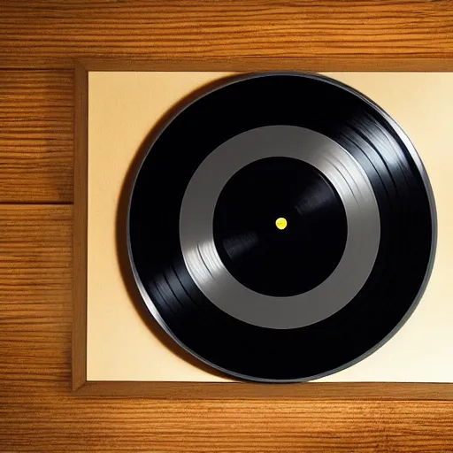 Prompt: a photograph of a black framed vinyl record, diffuse lighting