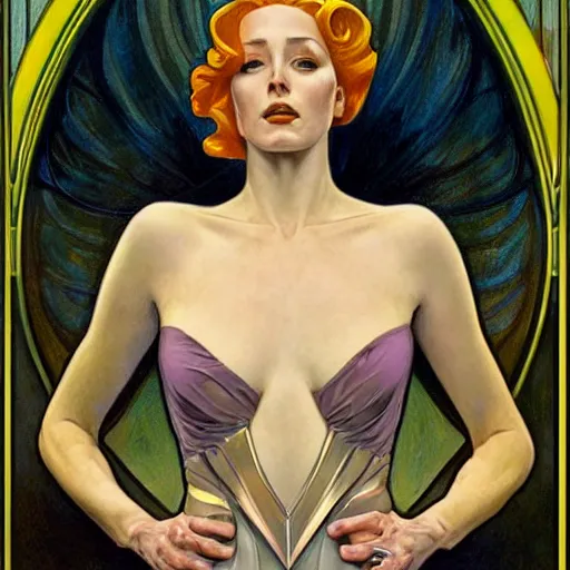 Image similar to a streamline moderne painting in the style of donato giancola, and in the style of charlie bowater, and in the style of alphonse mucha. symmetry, smooth, sharp focus, semi - realism, intricate detail.