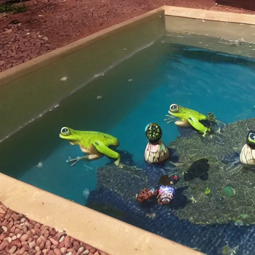 Prompt: a poolparty for frogs