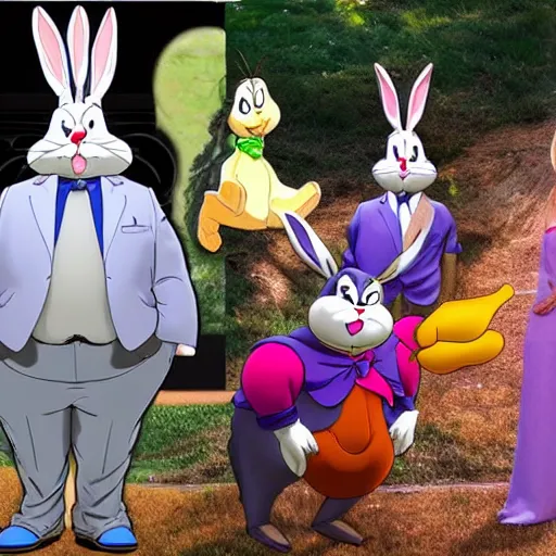 Image similar to big chungus as bugs bunny in real life