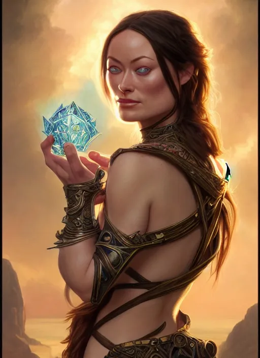 Image similar to photography of a young olivia wilde, deep focus, d & d, fantasy, intricate, elegant, highly detailed, digital painting, artstation, concept art, matte, sharp focus, illustration, hearthstone, magic the gathering, art by artgerm and greg rutkowski and alphonse mucha