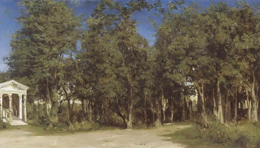 Image similar to artwork painting of the storefront building by eugene von guerard, ivan shishkin, john singer sargent