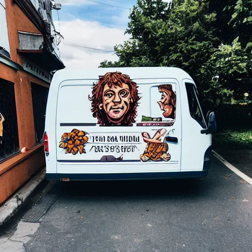 Prompt: ween poster on a van