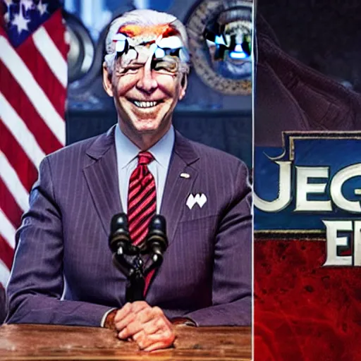 Image similar to biden in league of legends, videogame