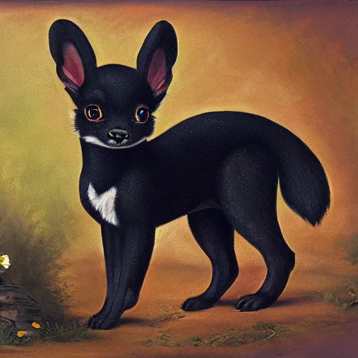 Image similar to umbreon pup in the style of a naturalist painting