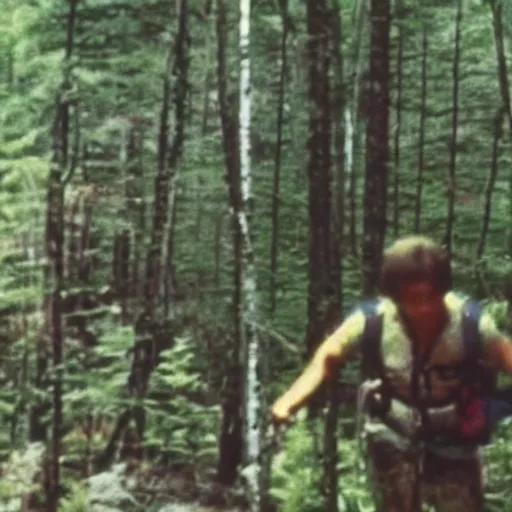 Image similar to A screen capture of found footage video left behind by a missing hiker in 1986