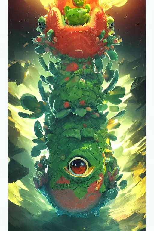 Image similar to 3 d render creature animal sushi cristal very big eye roots cactus elemental flush of force nature micro world fluo fishscale, comics gta 5 cover, official fanart behance hd artstation by jesper ejsing, by rhads, makoto shinkai and lois van baarle, ilya kuvshinov, ossdraws