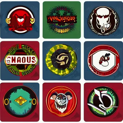 Prompt: set of icons with corporate logos belonging to vampires and werewolves, detailed, photorealistic, gothic, macro,