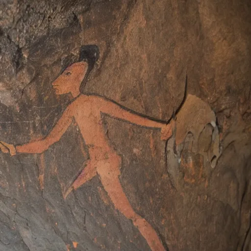 Image similar to a cave painting of an among us crewmate