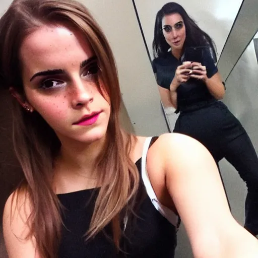 Image similar to a woman who is a combination of emma watson and kim kardashian, selfie