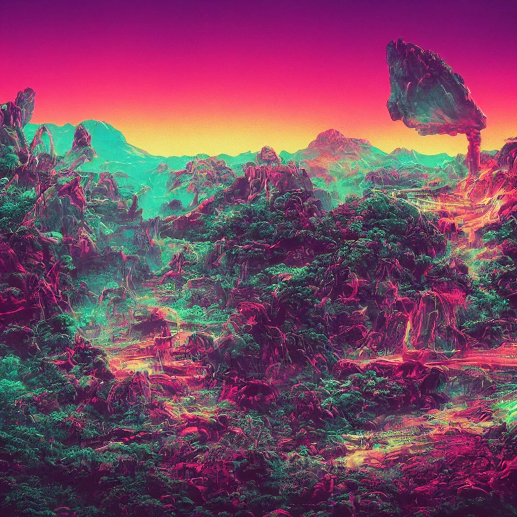 Image similar to 80s landscape photo, ET, goonies, retrowave, synthwave