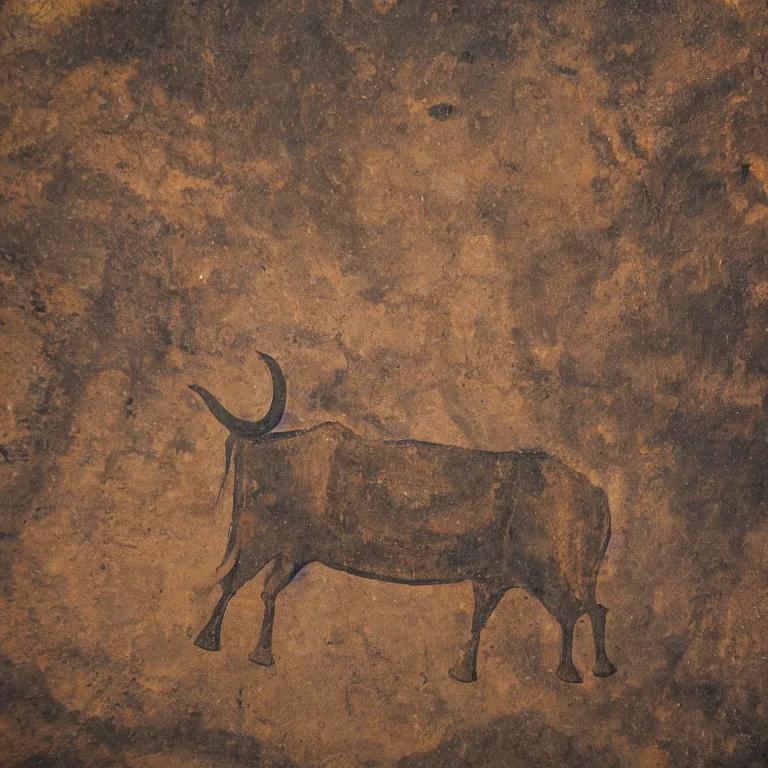 Prompt: a cave painting of an ox by flickering firelight 4 k