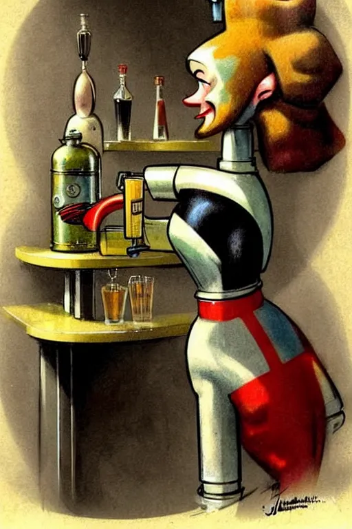 Prompt: ( ( ( ( ( 1 9 5 0 s retro future robot android bartender behind a bar dog. muted colors. ) ) ) ) ) by jean - baptiste monge!!!!!!!!!!!!!!!!!!!!!!!!!!!!!!