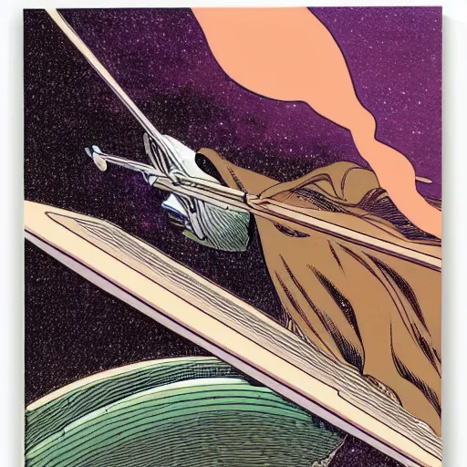 Prompt: low angle long shot of kronos, illustration by moebius