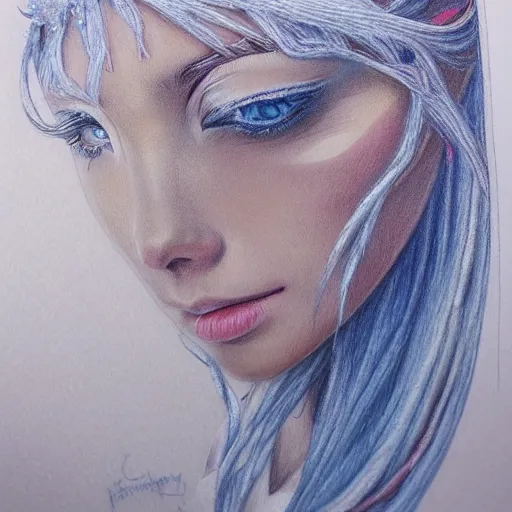 Prompt: Colored pencil art on paper, Frost Fairy, highly detailed, artstation, Caran d'Ache Luminance