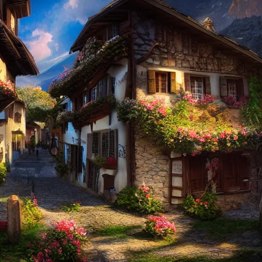 masterful hd'-style, switzerland village, stunning focal-depth