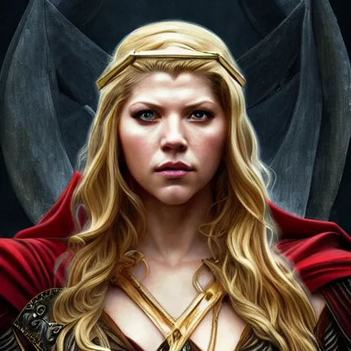 Prompt: beautiful Katheryn Winnick as Lady Thor, western, closeup, D&D, fantasy, intricate, elegant, highly detailed, digital painting, artstation, concept art, matte, sharp focus, illustration, art by Artgerm and Greg Rutkowski and Alphonse Mucha