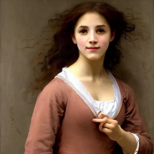 Prompt: painting of claudia vega from eva 2 0 1 1 as hermione granger. smiling. happy. cheerful. art by william adolphe bouguereau. extremely detailed. beautiful. 8 k. award winning.