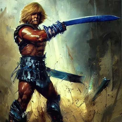 Prompt: heman using his sword, jeremy mann painting