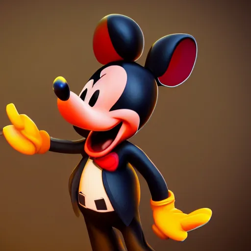 Image similar to evil sharp toothed Mickey by Disney, rat character evil, sharp ears, sharp features, evil grin, behance, HD render, unity, cinematic Trending on artstation.