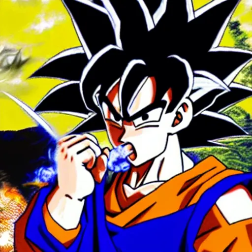 Prompt: goku smoking weed