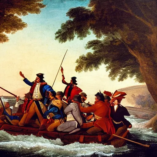 Prompt: washington crossing the delaware on a lava river in hell