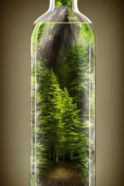 Prompt: a forest in a bottle, digital art, trending on artstation